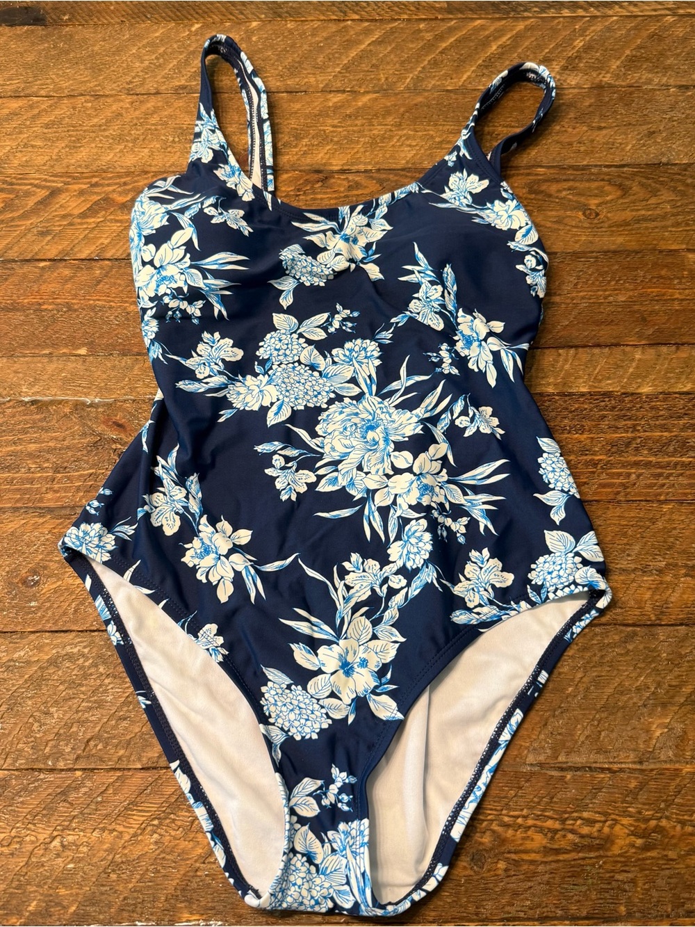 Women’s Navy Blue Floral One-Piece Swimsuit (Size S)